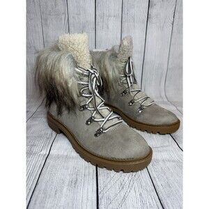 NINE WEST  Gray Faux Suede Fur Trim Hiking  Boots Sz 6.5